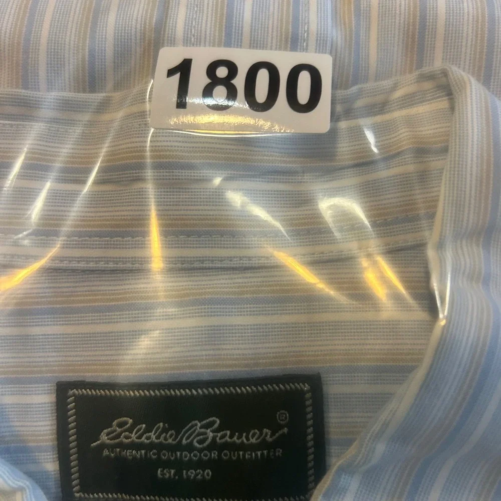 Eddie Bauer Mens XL Tall Striped Button Down Shirt Blue White Cotton Long Sleeve